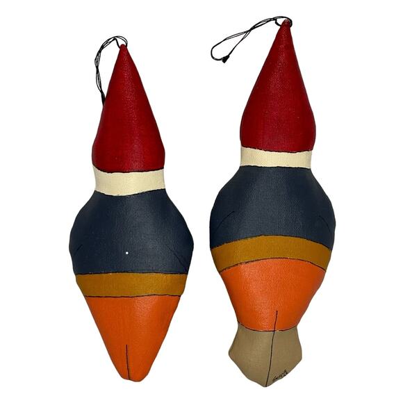 Vintage 90's Handmade & Painted Lot of 2 Gnome Ornaments, Gorgeous! - Picture 3 of 4